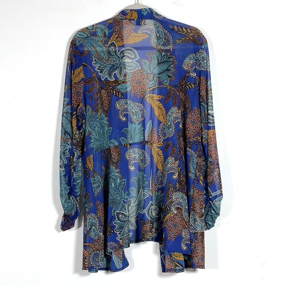 Susan Graver Sheer Mesh Cardigan Top Womens XLP Floral Print Ruched Sleeve - Picture 4 of 10
